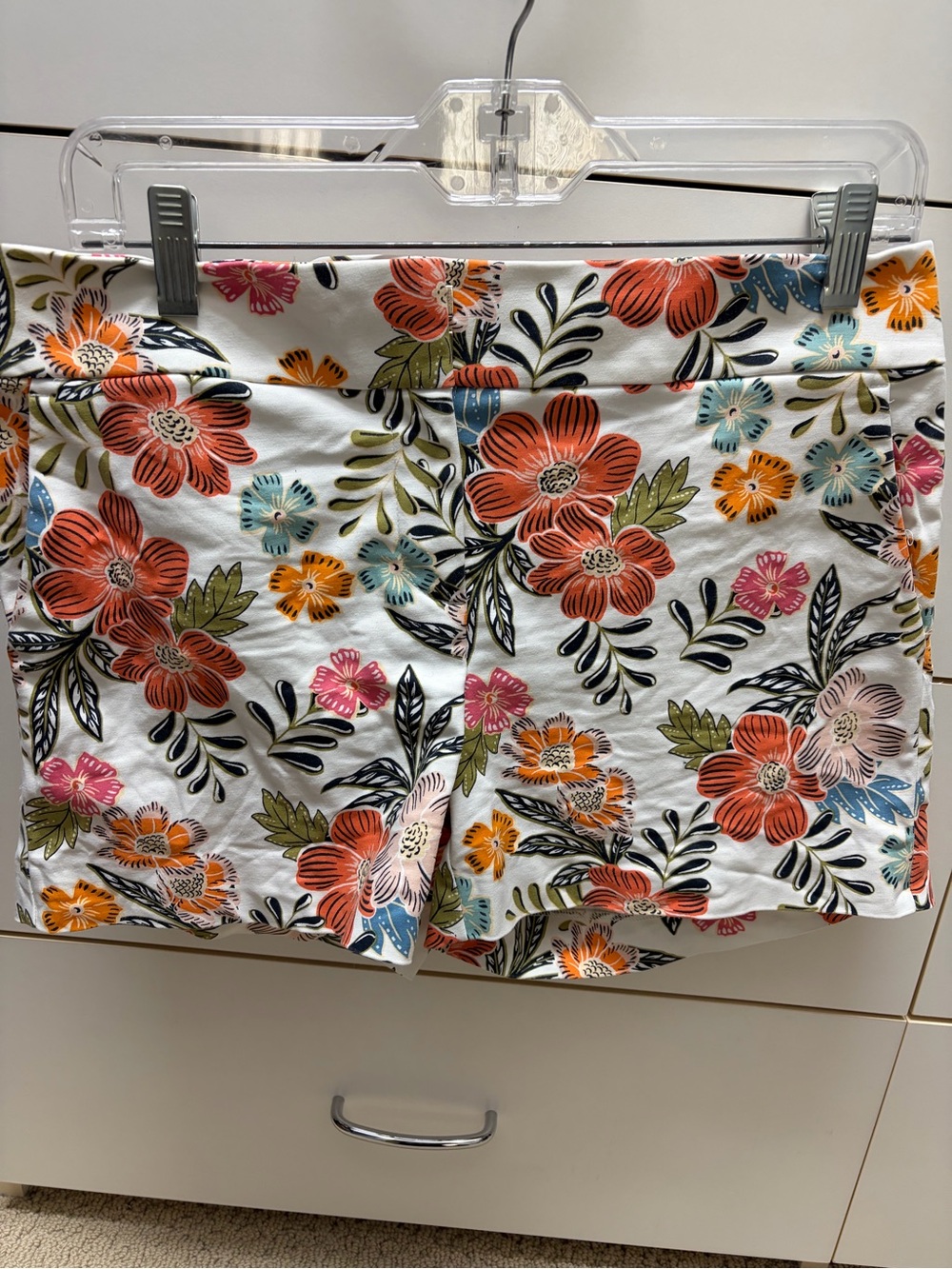 LOFT Coral and Black Floral Print Shorts